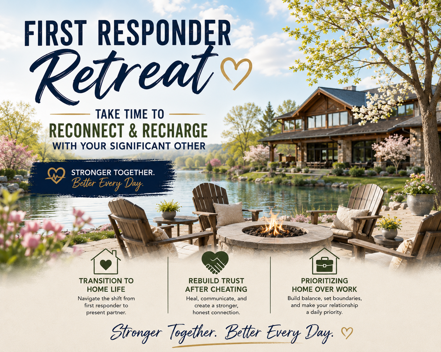 First Responder Couples Retreat — Spring 2027. The call never ends. You don't have to do this alone.